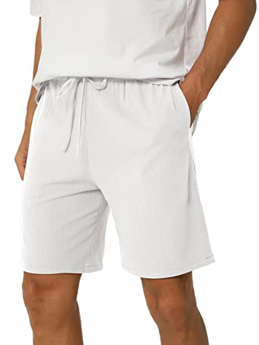 AUDATE Leinen Shorts Herren Kurze Hose mit Tasche Bermuda Hose Baumwolle Sommer Strand Shorts Weiß 3XL von AUDATE