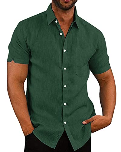 AUDATE Leinenhemd Herren Baumwolle Hemd Langarm Regular Fit Freizeithemd Shirts Grün L von AUDATE