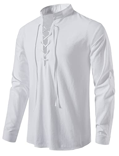 AUDATE Leinenhemd Herren Langarm Freizeithemd Herren Hemd Regular Fit Men's Casual Shirt Weiß 3XL von AUDATE