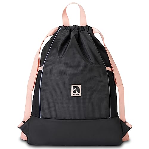 AUDETIC Turnbeutel Damen & Herren Schwarz Rosa - Fit - Sportbeutel für Alltag, Festival, Sport - Rucksack Beutel mit Kordelzug und verstellbaren Schulterträgern - Wasserabweisend von AUDETIC