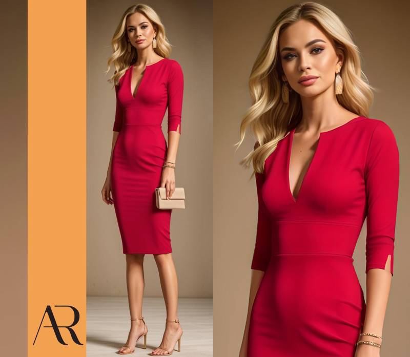 Audray - Red Fitted Sheath Mididress With 3/4 Sleeves von AUDRAYdresses