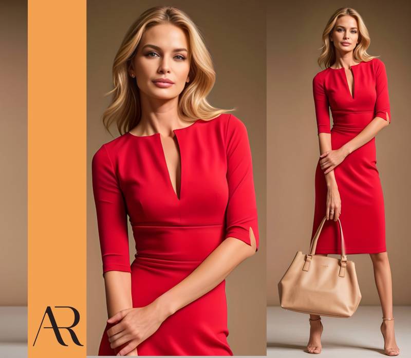 Audray - Red Fitted Sheath Mididress With 3/4 Sleeves von AUDRAYdresses