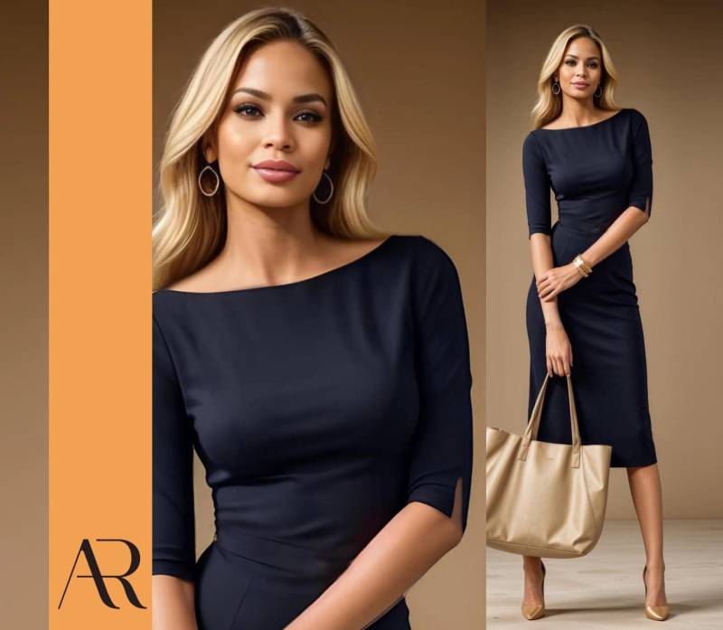 Ginger - Navy Fitted Sheath Dress- Inspired By 1940S Hollywood Handmade in Germany Business Dress For Office & Events von AUDRAYdresses