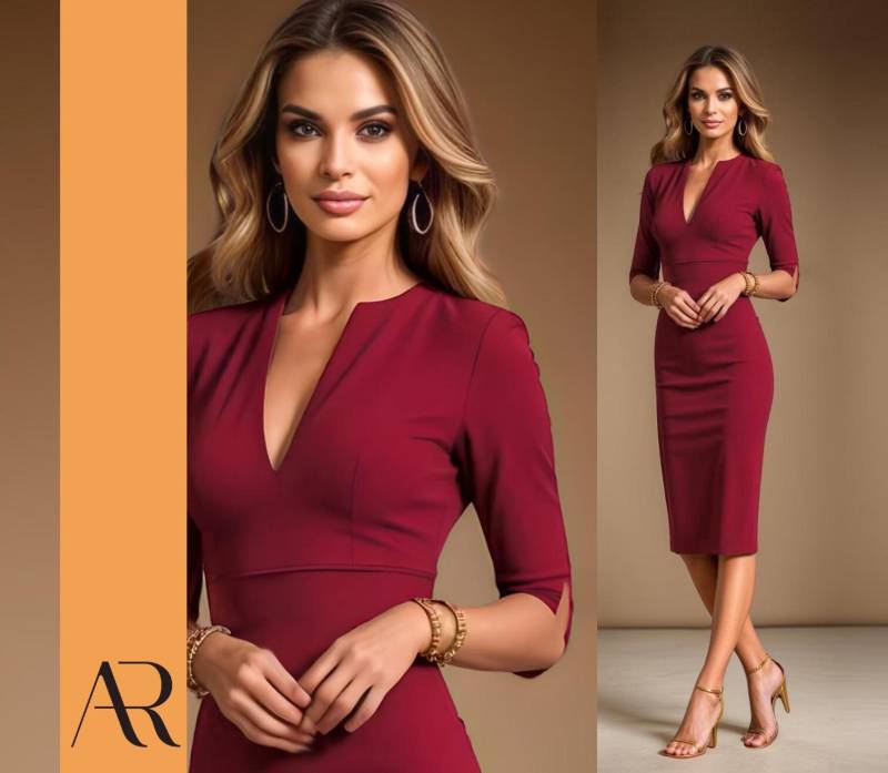 The Audray - Dark Red Fitted Sheath Dress- Inspired By 1940S Hollywood Handmade in Germany Business Dress For Office & Events von AUDRAYdresses