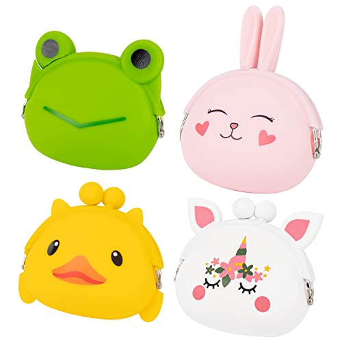 AUEAR, 4 Stück Tier-Silikon-Münzbeutel Kleingeldbeutel süße Geldbörse für Frauen Mädchen 4 Stile von AUEAR