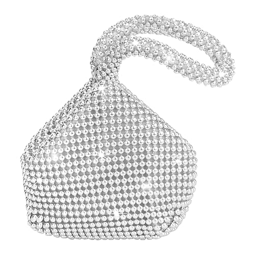 AUEAR, Triangle Bling Pailletten ReiÃŸverschluss Beutel Mini GröÃŸe Damen Abend Clutch Tasche Luxus Full Strass börse Sparkly Handtasche für Abschlussball Cocktail Party Hochzeit Verlobung Silber von AUEAR