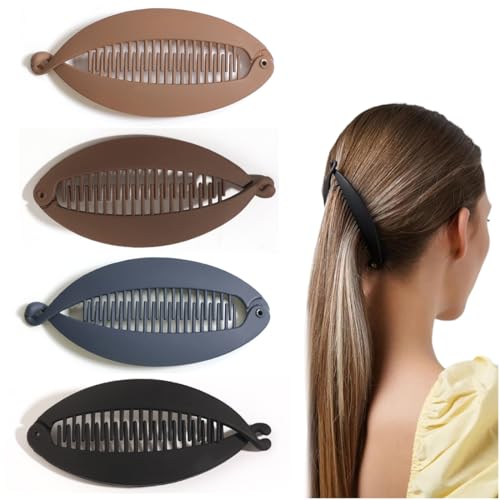 4 Stück Banana Clip Bananenspange Haare Bananen Hair Clips Damen Haarspange Banane Mädchen Vintage Bananenhaarspangen Pferdeschwanz Bananenspangen Haarspangen Fischschwanz Haarspange Zubehör von AUEFUDQ
