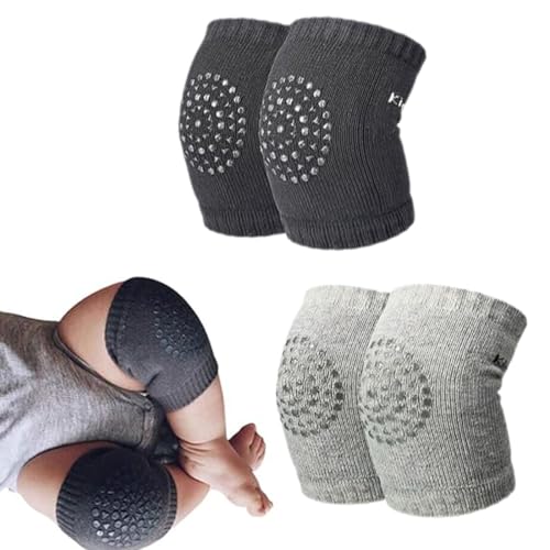 2 Paar Baby-Knieschützer Zum Krabbeln,Mit Rutschfesten Noppen Knieschoner Baby Krabbeln,Sicher Und Unterstützend Krabbel Knieschoner Für Jungen Und Mädchen 0-24 Monate Alt（Dunkelgrau, Hellgrau） von AUEFUDQ