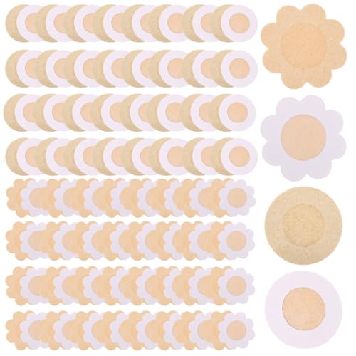 AUEFUDQ 200 Stück Unsichtbare Nippelabdeckung wasserdichte Einweg Brust Aufkleber Nippel Cover Nippelpads - Round&Flower von AUEFUDQ