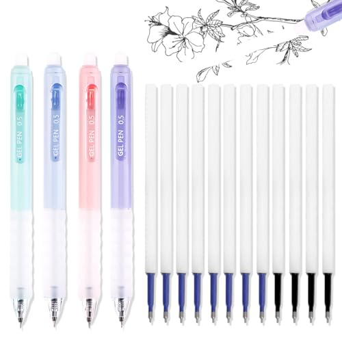 AUEFUDQ 4 Stück Radierbarer Kugelschreiber + 12 Stück Radierbare Ersatzmine, Radierbare Stifte Erasable Pens, Gelstifte Radierbar für Studenten Geschenk, Schulsachen Schul Bürobedarf (0,5 mm) von AUEFUDQ