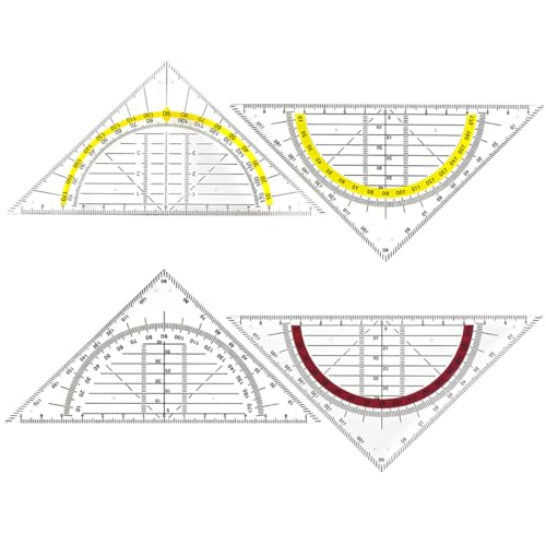 AUEFUDQ Geodreieck, 4 Stück Geometrie Dreieck Lineal Set, Transparent Geodreieck mit Griff, Zeichendreieck Winkelmesser Set Plastik Geometriedreieck für Studenten Büro Designer Malerei Schule von AUEFUDQ