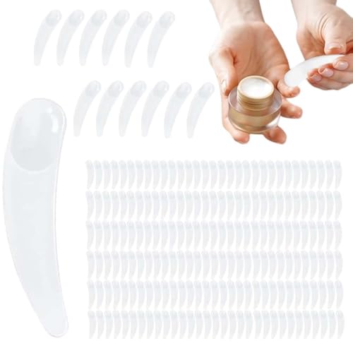 AUEFUDQ Spatel Kosmetik, 200 Stück Maske Spatel, Make Up Gebogenen Spatel Plastikspatel wiederverwendbare Kosmetikspatel Mini Make Up Kosmetische Löffel für Maske Waschgel von AUEFUDQ