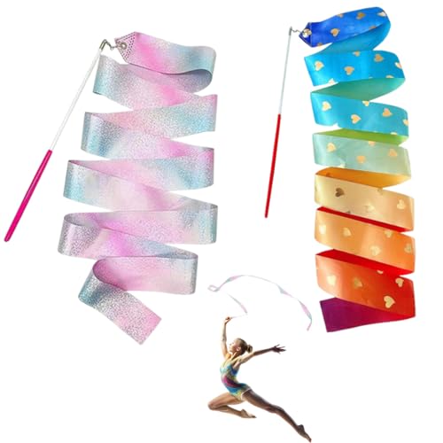 Rhythmic Dance Bands 2 Pieces 200cm Gymnastics Band Dancer Dance Band Streamers for Kids Suitable for Artistic Dance Gymnastics Circus Carnival Show Baton Stick Twirling von AUEFUDQ