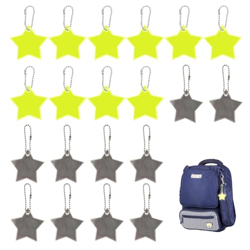 Sicherheits Reflektor Anhänger, 20Stück Stern Reflektoren Kinder Anhänger für Rucksack Schulranzen, Reflektierende Schlüsselanhänger für Schultasche Rucksack Radfahren Gehen Laufen von AUEFUDQ