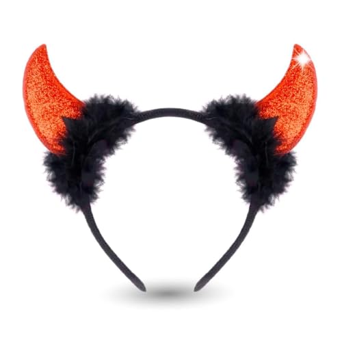 AUEFUDQ Teufelsohren rot als Kopfbedeckung Teufelshörner Teufel Accessoire zu Kostüm Damen & Kinder an Fasching & Karneval & Halloween von AUEFUDQ