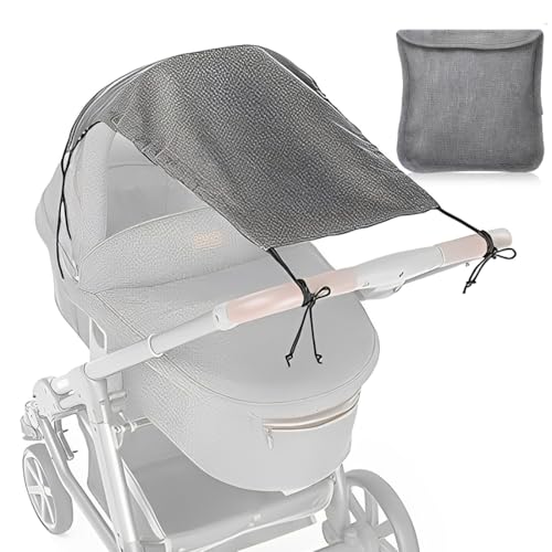 Universal Sonnensegel DELUXE mit UV Schutz 50+ für Kinderwagen Babywanne - reißfester Baby Sonnenschutz mit Beschichtung und Rollo-Funktion - Melange Grau von AUEFUDQ