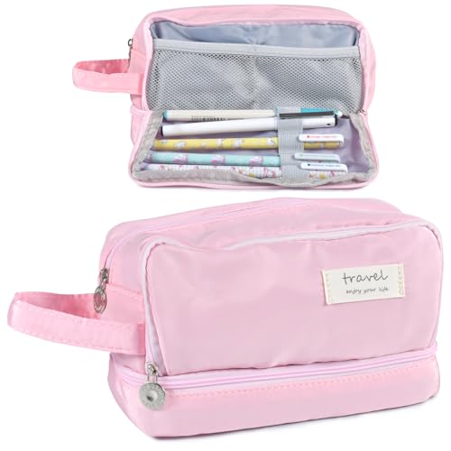Federmäppchen Reißverschluss Federtasche Teenager Mädchen Federmäppchen Groß Multifunktional Mäppchen Große Kapazität Stiftebeutel Studentin Erwachsener Pencil Cases Für Schule Büro Makeup (Rosa) von AUEJACKY