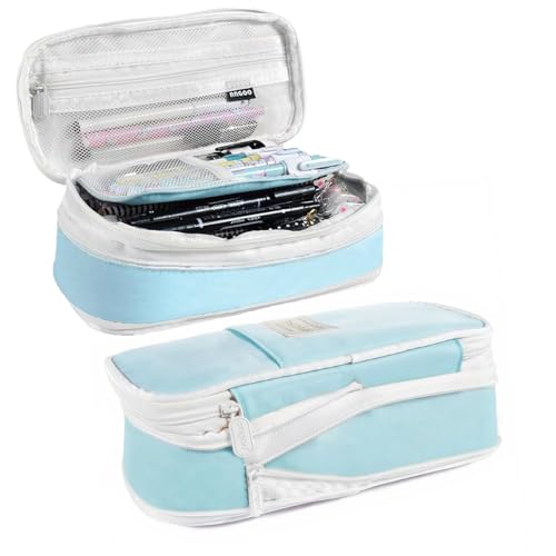 Federmäppchen Teenager Mädchen Federtasche Reißverschluss Federmäppchen Groß Multifunktional Mäppchen Große Kapazität Stiftebeutel für Studentin Erwachsener Pencil Cases Für Schule Büro Makeup (Blue) von AUEJACKY