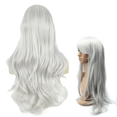 Perücke Grau Damen Auejacky 70cm PerrüCke Frauen Silber Perücke Damen Karneval Perücke Grau Grey Wig Lang Haar Gelockt Für Halloween Karneval Cosplay Kostüm Party Tägliche Karneval (D) von AUEJACKY