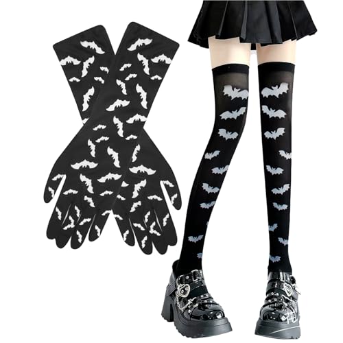 AUFIKR 2 Paare Halloween Handschuhe Strümpfe Set, Halloween Socken und Full Finger Handschuhe Lange Arm Handschuhe für Halloween Tanz Kostüm Party, Cosplay von AUFIKR