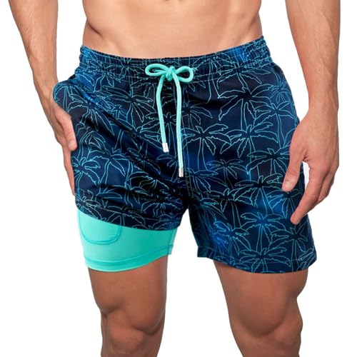 AUFIKR Badeshorts für Herren Herren Doppelschicht Beach Shorts mit Kompressionsfutter 2 in 1 Board Shorts mit Taschen Surfen Sport Surfbrett Shorts von AUFIKR