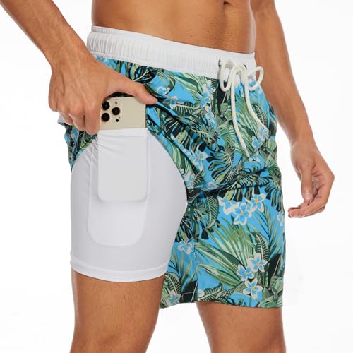 AUFIKR Herren Badeshorts 2-in-1 Board Shorts mit Taschen und Kompressionsfutter für den Strand, Sport und Freizeit - Grüne, Größe M von AUFIKR