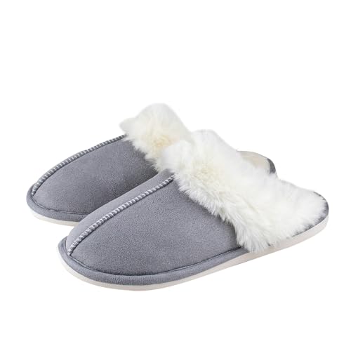 AUFIKR Damen Hausschuhe Memory Foam Fluffy Slip-on Haus Wildleder (Grau, Erwachsene, Damen, 42, Numerisch (von/bis), EU Schuhgrößensystem, 43, M) von AUFIKR