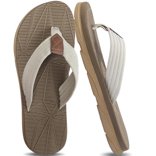 Herren Flip Flops, Beach Sandalen Surfen Zehentrenner SommerschuheLeder String Sandalen Kissen Slip auf Hausschuhe von AUFIKR