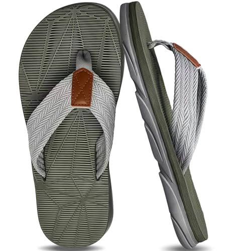 AUFIKR Herren Flip Flops, Beach Sandalen Surfen Zehentrenner SommerschuheLeder String Sandalen Kissen Slip auf Hausschuhe von AUFIKR