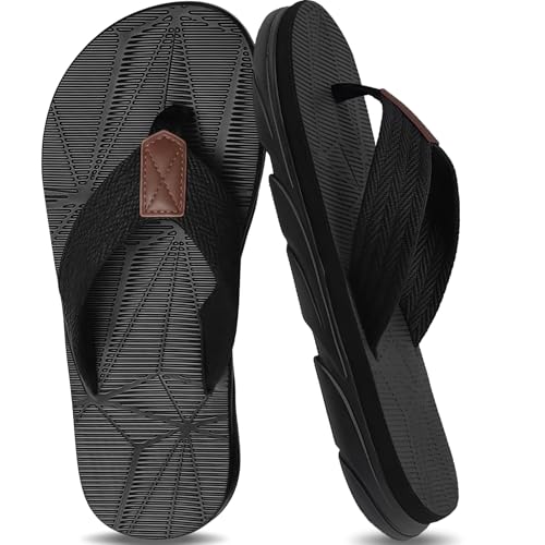 Herren Flip Flops, Beach Sandalen Surfen Zehentrenner SommerschuheLeder String Sandalen Kissen Slip auf Hausschuhe von AUFIKR