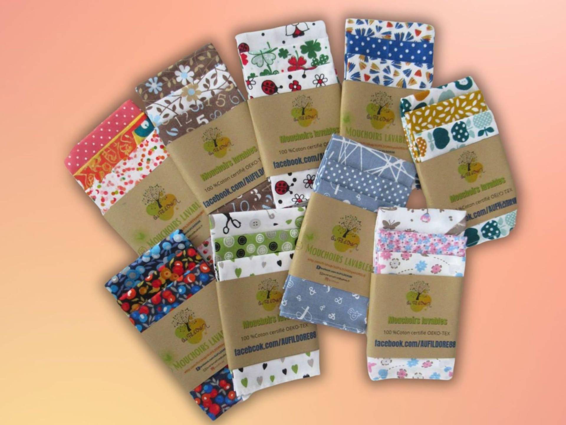3Er-Set Taschentücher Für Erwachsene Aus Waschbarer Öko-Tex-Baumwolle, Zero Waste, Waschbar Und Wiederverwendbar, Waschbare von AUFILDOREbyeAURELIE