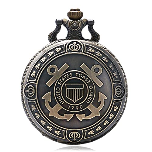 AUGEN Premium Taschenuhr Metall Schlüsselanhänger US Cost Gaurd Retro Vintage zum Verschenken mit Schlüsselring Anti-Rost (1 Stück) von AUGEN