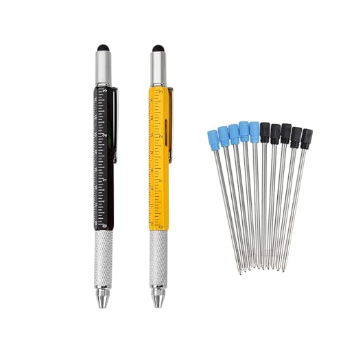 6-in-1 Werkzeug mit Lineal & Levelgauge – 4er Pack Multifunktionale Stifte mit Ersatzminen, Schraubenzieher, Touchpen und mehr, 6-in-1 Funktionalität, robustes Metall, 6 Farben von AUGTYRLV