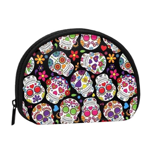AUGUSTRUSH Kleine Geldbörse mit Reißverschluss – Farbe Totenköpfe Mini Canvas Geldbörse Tragbar und modisch für Damen und Mädchen Ideal für Münzen, Schlüsselanhänger, Kreditkarten und Ausweise, Farbe von AUGUSTRUSH