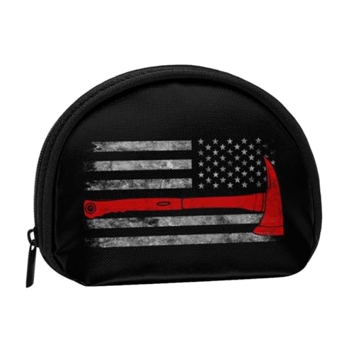 AUGUSTRUSH Kleine Geldbörse mit Reißverschluss – Feuerwehrmann Axt Red Line Flag Mini Canvas Geldbörse Tragbar und modisch für Damen & Mädchen Ideal für Münzen, Schlüsselanhänger, Kreditkarten & von AUGUSTRUSH