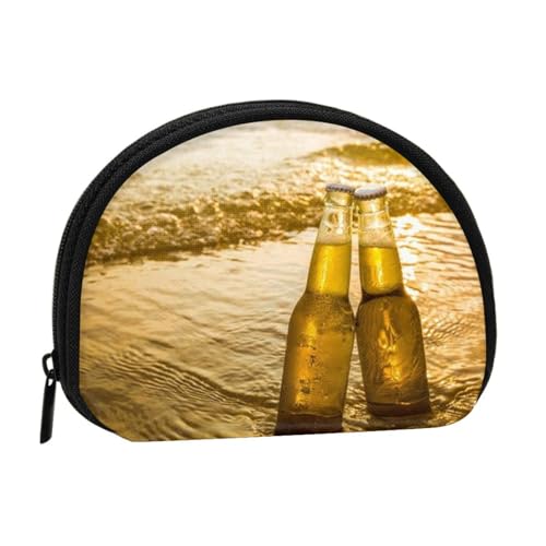 AUGUSTRUSH Kleine Geldbörse mit Reißverschluss – Flaschen Bier Strand Sonnenuntergang Zeit Mini Canvas Geldbörse Tragbar und modisch für Frauen & Mädchen Ideal für Münzen, Schlüsselanhänger, von AUGUSTRUSH