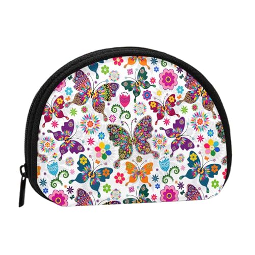 AUGUSTRUSH Kleine Geldbörse mit Reißverschluss – Frühlingsblumen-Schmetterling Mini-Geldbörse aus Segeltuch Tragbar und modisch für Frauen und Mädchen Ideal für Münzen, Schlüsselanhänger, Kreditkarten von AUGUSTRUSH