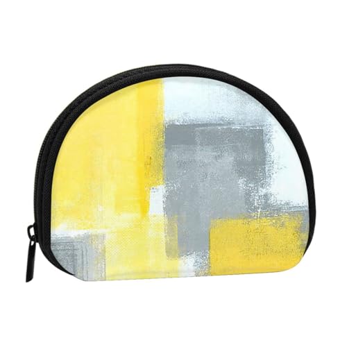 AUGUSTRUSH Kleine Geldbörse mit Reißverschluss – Grau und Gelb abstrakte Kunstmalerei Mini Canvas Geldbörse Tragbar und modisch für Frauen & Mädchen Ideal für Münzen, Schlüsselanhänger, Kreditkarten & von AUGUSTRUSH