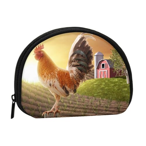 AUGUSTRUSH Kleine Geldbörse mit Reißverschluss – Hahn auf Holz in Farmland Mini Canvas Geldbörse Tragbar und modisch für Damen und Mädchen Ideal für Münzen, Schlüsselanhänger, Kreditkarten & Ausweis von AUGUSTRUSH