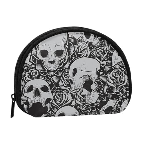AUGUSTRUSH Kleine Geldbörse mit Reißverschluss – Horrible Dark Skulls Flowers Pattern Mini Canvas Wallet Tragbar & Modisch für Damen & Mädchen Ideal für Münzen, Schlüsselanhänger, Kreditkarten & von AUGUSTRUSH