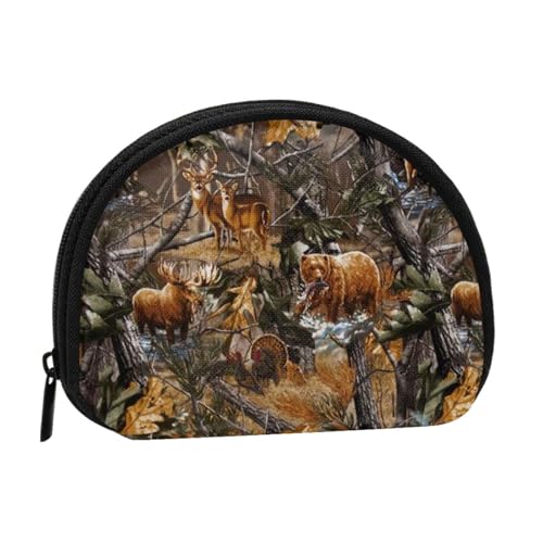 AUGUSTRUSH Kleine Geldbörse mit Reißverschluss – Jagd Hirsch Bär Elch Mini Canvas Geldbörse Tragbar und modisch für Frauen & Mädchen Ideal für Münzen, Schlüsselanhänger, Kreditkarten & Ausweis von AUGUSTRUSH