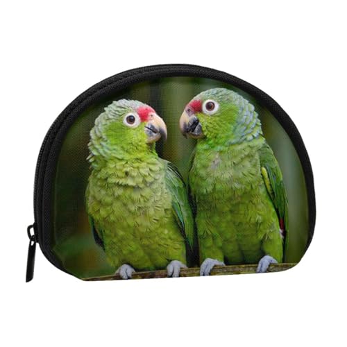 AUGUSTRUSH Kleine Geldbörse mit Reißverschluss – Zwei Papageien auf grüner Palme, Mini-Geldbörse aus Segeltuch, tragbar und modisch für Frauen und Mädchen, ideal für Münzen, Schlüsselanhänger, von AUGUSTRUSH