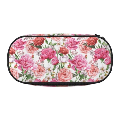AUGUSTRUSH Niedliches Federmäppchen für Mädchen und Frauen, Garten-Pfingstrosen-Federbox mit Reißverschluss, Oxford-Tuch, großes Fassungsvermögen, Federmäppchen mit Stiftfächern, 22 x 11 x 4,5 cm, von AUGUSTRUSH
