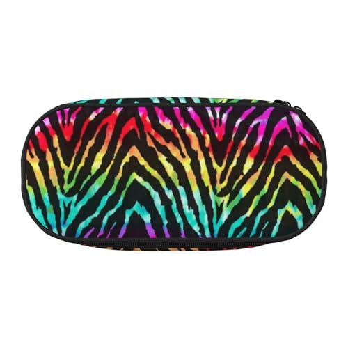 AUGUSTRUSH Niedliches Federmäppchen für Mädchen und Frauen, buntes Regenbogen-Zebra-Federbox mit Reißverschluss, Oxford-Stoff, großes Fassungsvermögen, Federmäppchen mit Stiftfächern, 22 x 11 x 4,5 von AUGUSTRUSH