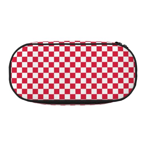 AUGUSTRUSH Niedliches Federmäppchen für Mädchen und Frauen, rot-weiße Gitter-Bleistiftbox mit Reißverschluss, Oxford-Stoff, großes Fassungsvermögen, Federmäppchen mit Stiftfächern, 22 x 11 x 4,5 cm – von AUGUSTRUSH