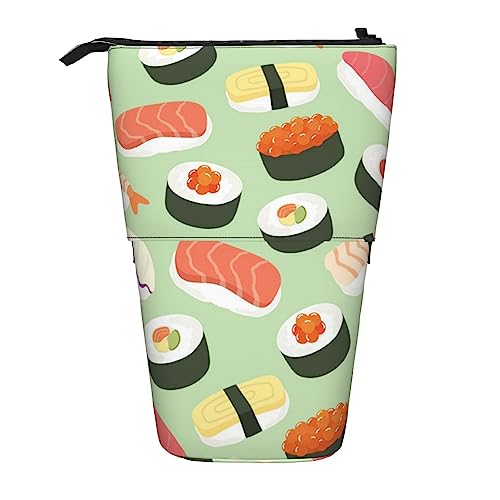 AUGUSTRUSH Sushi Food Pattern Stand Up Pencil Case for Girls & Boys, Cute Telescopic Pencil Holder Case for Teens & Adults, Large Storage Pencil Case Organizer for School Office College, Schwarz , von AUGUSTRUSH
