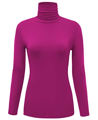 AUHEGN Damen Langarm Leicht Rollkragen Top Slim Fit Pullover T-Shirt (S-XXL), Magenta, X-Groß von AUHEGN