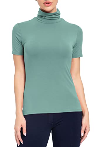 AUHEGN Damen Mock Rollkragen Top Kurzarm Leichtes Active T-Shirt (S-XXL), Groß von AUHEGN