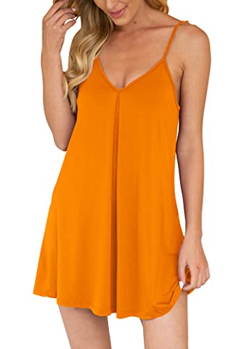 AUHEGN Nachthemd für Damen, lockere Nachtwäsche, V-Ausschnitt, Pyjama-Kleid, weiches Nachthemd, ärmellos, Nachthemd, Unterkleid, Orange/Abendrot im Zickzackmuster (Sunset Chevron), Medium von AUHEGN