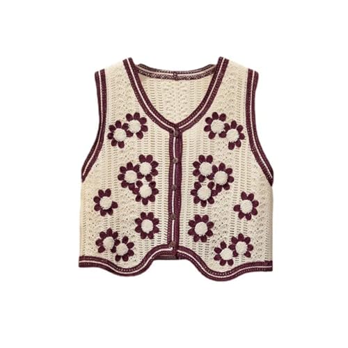 AUKLETBLIEF Damen ärmellose Strickjacke mit V-Ausschnitt und Knopfleiste Kurze Strickweste (DE/NL/SE/PL, Alphanumerisch, L, Regular, Regular, Rot) von AUKLETBLIEF